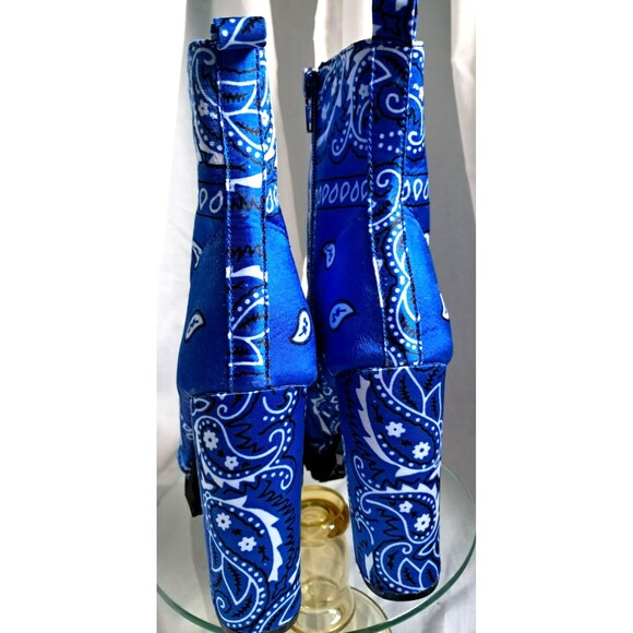 NEW Mata Blue Bandana Chunky Heel Peep Toe Boots Size 6 - Picture 7 of 10